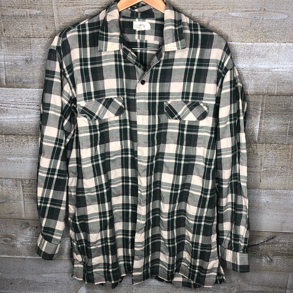 J Crew mens green plaid button up fall winter flannel shirt medium